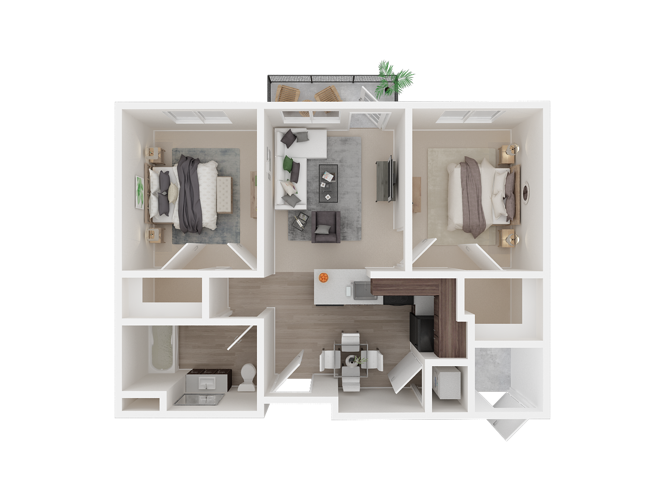 Floor plan for 2 beds, 1 bath, 718 sqft